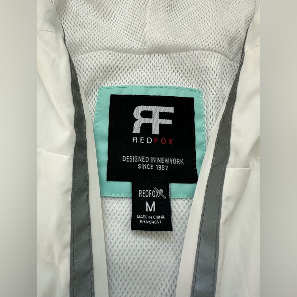 Stylish Teal and White Hooded Raincoat - Picture 3 of 7